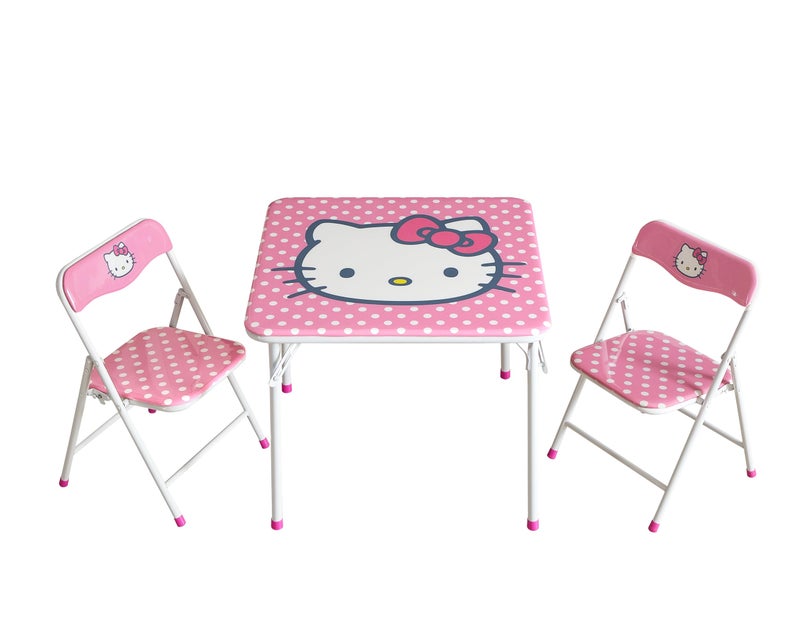 Idea Nuova Hello Kitty Kids Activity Table and Chair Set, 3-Piece Square Table with 2 Folding Chairs, Sanrio Character Design,Furniture Set for Ages 3+ - Image 1
