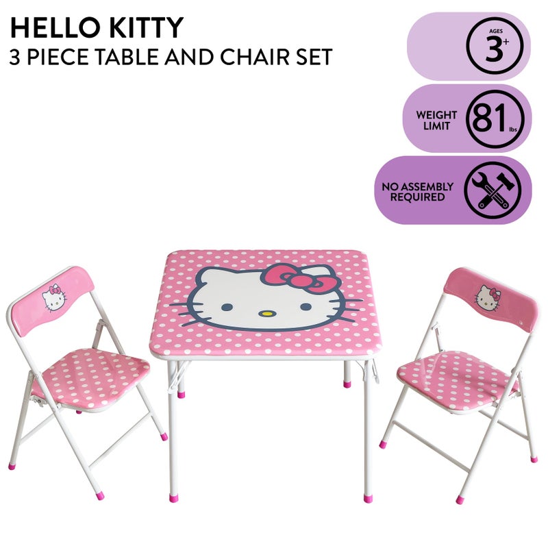 Idea Nuova Hello Kitty Kids Activity Table and Chair Set, 3-Piece Square Table with 2 Folding Chairs, Sanrio Character Design,Furniture Set for Ages 3+ - Image 2