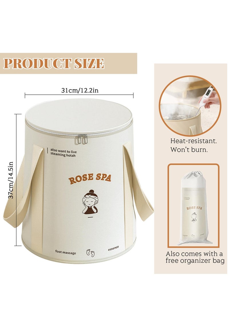 Excefore 20L Collapsible Bucket Foot Bath Basin, Above Knee Foot Soaking Bath Basin, Portable Foot Bath Tub with Lid, Multifunctional Foldable Foot Soak Bucket with Handles, Long Lasting Insulation - Image 3