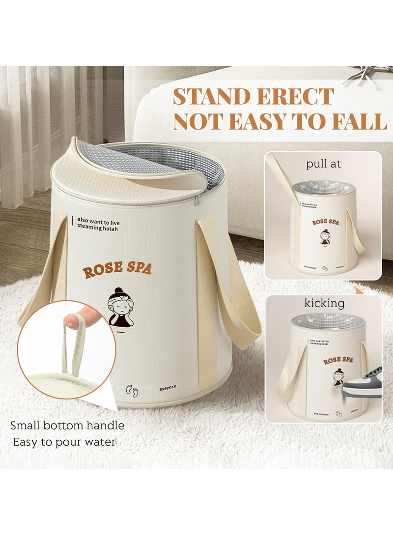 Excefore 20L Collapsible Bucket Foot Bath Basin, Above Knee Foot Soaking Bath Basin, Portable Foot Bath Tub with Lid, Multifunctional Foldable Foot Soak Bucket with Handles, Long Lasting Insulation - Image 2