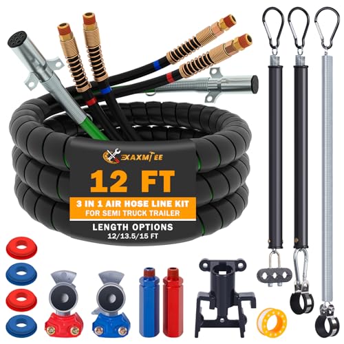 XaXmTee 12 FT Semi Truck Air Lines Kit with 3 Pcs Tender Spring Kit and Glad Hands with Gladhand Holder & Handles 3IN1 Trailer Cord and Air Hoses Assembly for Truck Trailer Tractor - Image 1