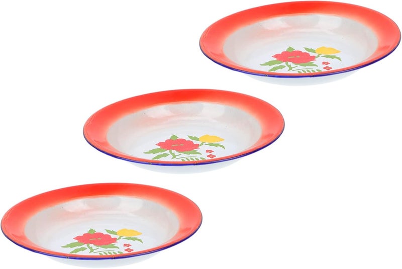 Hemoton طبق فواكه قديم من هيموتون 3 قطع، طبق تقديم فواكه مينا، طبق سلطة قديم، طبق غسيل مينا، طبق تقديم مينا قديم 20 سم 8 بوصة - Image 1