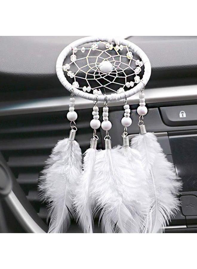 EGBANG Dream Catchers for Cars Rear View Mirror, Small Feather Dream Catcher Wall Hanging Car Deco Accessories for Women (White)  - Image 2