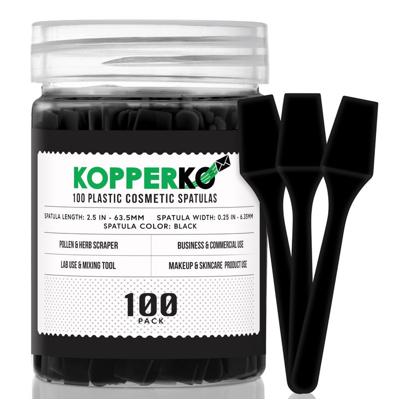 Kopperko 100 Pack 2.5 Inch Cosmetic Spatulas - Small Plastic Spatula for Cosmetics, Creams, & Crafts | Makeup Spatula or Multipurpose Mini Applicator for Mixing, Skincare, or Scraping Jars | Black - Image 1
