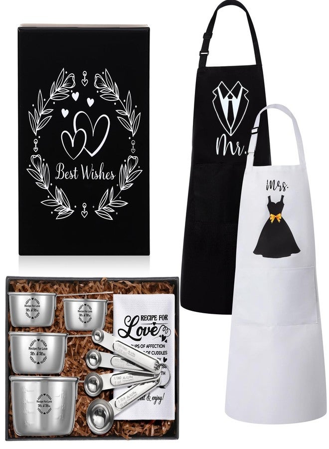 Funnymoom 12 Pcs Couple Wedding Gifts 2025 Bridal Shower, Wedding, Couple Engagement Gifts, Mr and Mrs Gifts, Kitchen Cooking Gift Box Sets with Measuring Cup and Spoon Set, Apron, Waffle Dish Towel - Image 1