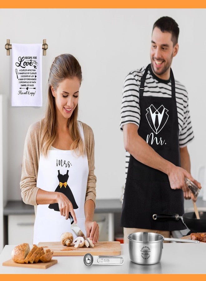 Funnymoom 12 Pcs Couple Wedding Gifts 2025 Bridal Shower, Wedding, Couple Engagement Gifts, Mr and Mrs Gifts, Kitchen Cooking Gift Box Sets with Measuring Cup and Spoon Set, Apron, Waffle Dish Towel - Image 4