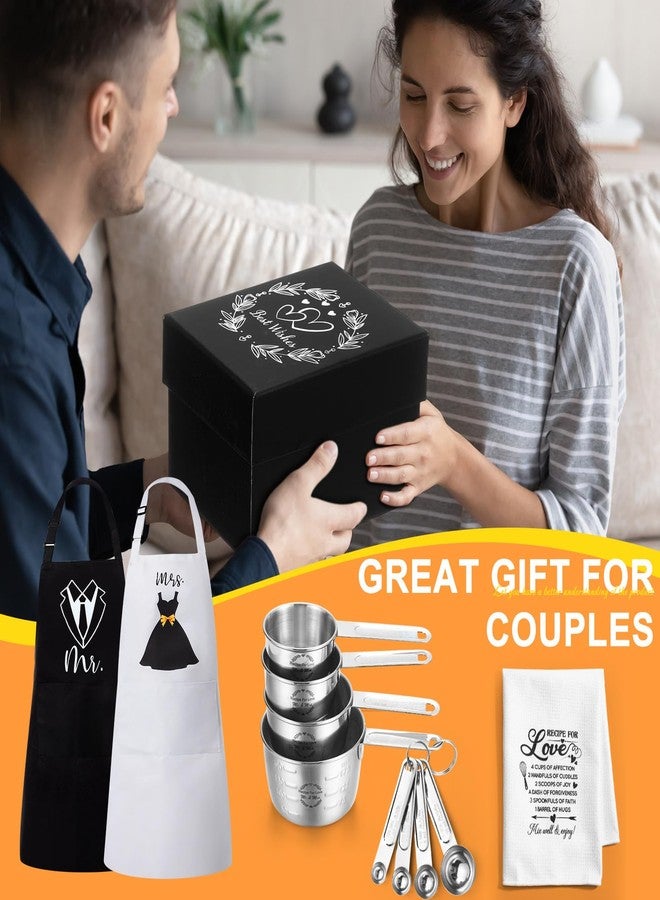 Funnymoom 12 Pcs Couple Wedding Gifts 2025 Bridal Shower, Wedding, Couple Engagement Gifts, Mr and Mrs Gifts, Kitchen Cooking Gift Box Sets with Measuring Cup and Spoon Set, Apron, Waffle Dish Towel - Image 5