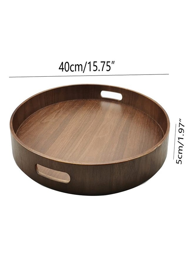 i-lan 16" Large Round Wooden Serving Tray with 2" Sides, Circle Walnut Food Storage Display Platter Plate with Handles,Decorative Wood Tray for Coffee Table,Ottoman,Vanity,Kitchen, Bathroom - Image 2