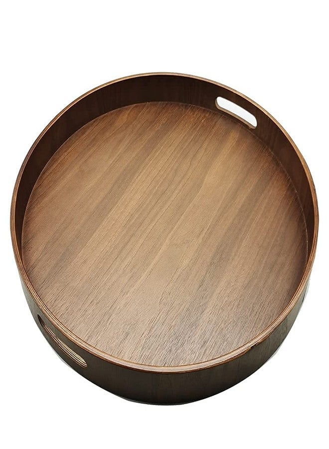i-lan 16" Large Round Wooden Serving Tray with 2" Sides, Circle Walnut Food Storage Display Platter Plate with Handles,Decorative Wood Tray for Coffee Table,Ottoman,Vanity,Kitchen, Bathroom - Image 1