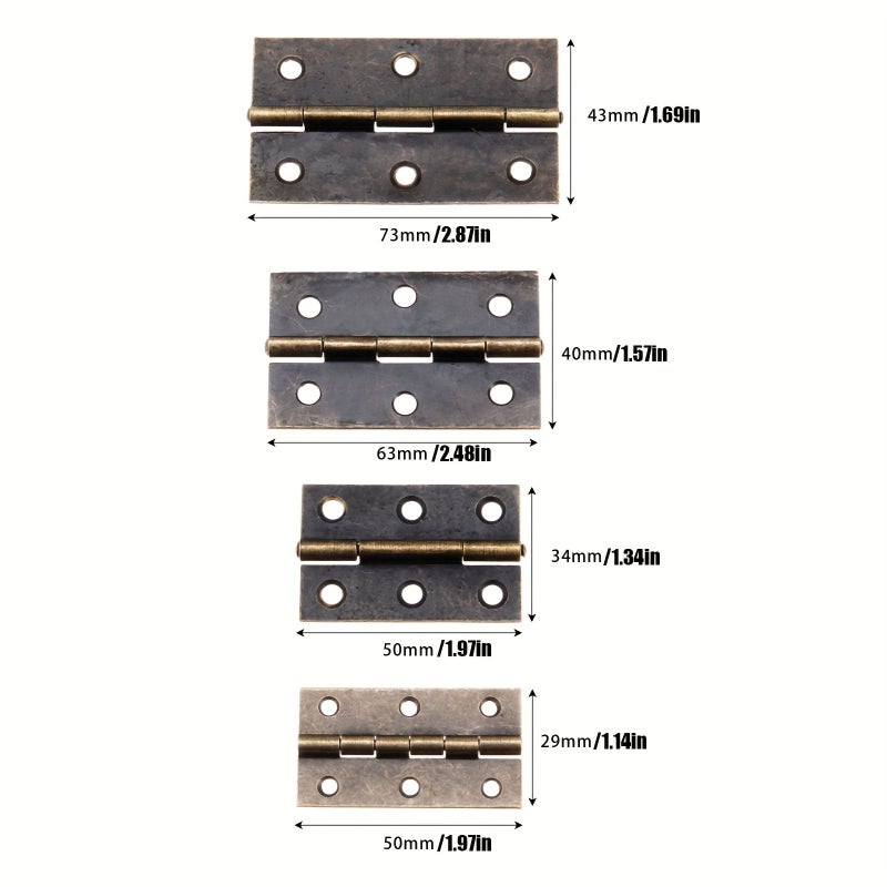 4 Pcs Bronze 50mm 29mm 34mm Cabinet Hinge Butt Drawer Door Vintage Jewelry Box Decorative Hinges - Image 2