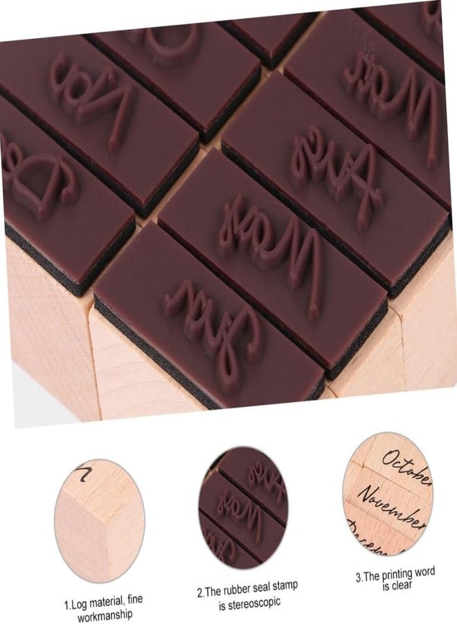 Oytra Stamp Set Month Jan Dec Mini Wooden Rubber Base for Journaling Journals Hobby Art Craft Designs - Image 5