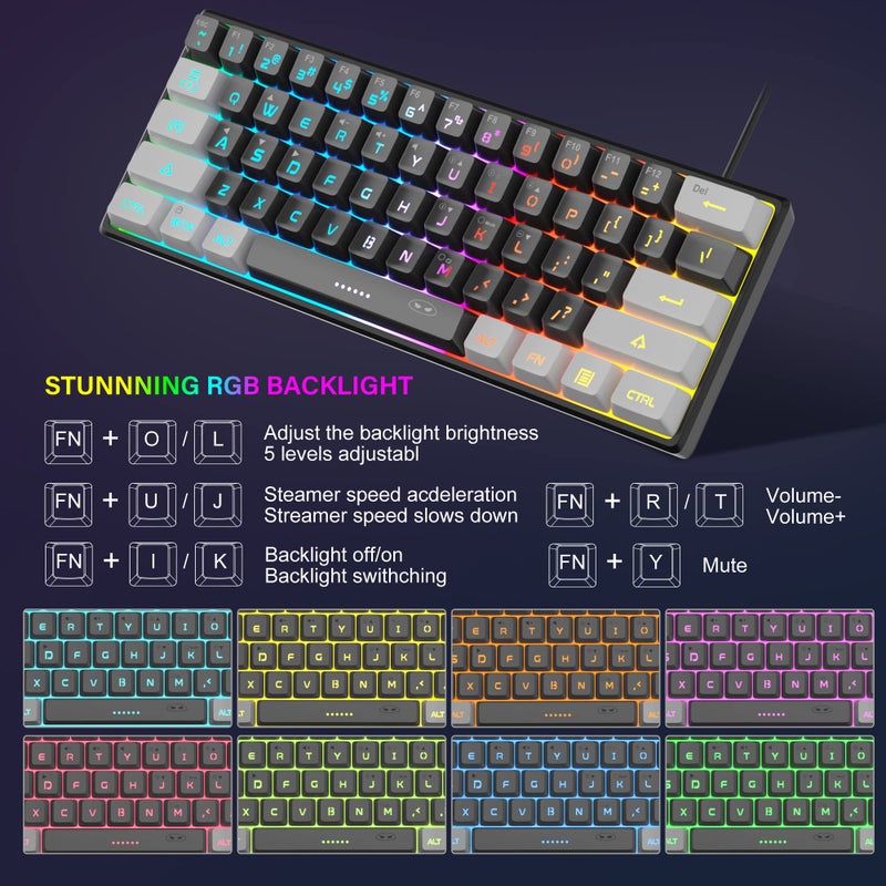 MageGee Mini 60% Gaming Keyboard - Upgrade RGB Backlit 61 Key Ultra-Compact, Ergonomic Waterproof Mechanical Feeling Office Computer Keyboard for PC, MAC, PS4, Xbox ONE Gamer (White) - Image 5