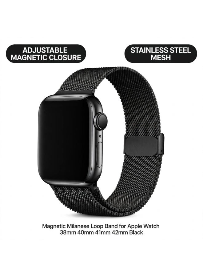 ELTRAZONE Magnetic Milanese Loop Band for Apple Watch Series 11 10 9 8 7 6 5 4 3 2 1 & SE 3 2 1, Stainless Steel Mesh Replacement Strap with Adjustable Magnetic Closure, 38mm 40mm 41mm 42mm Wristband, Black - Image 1