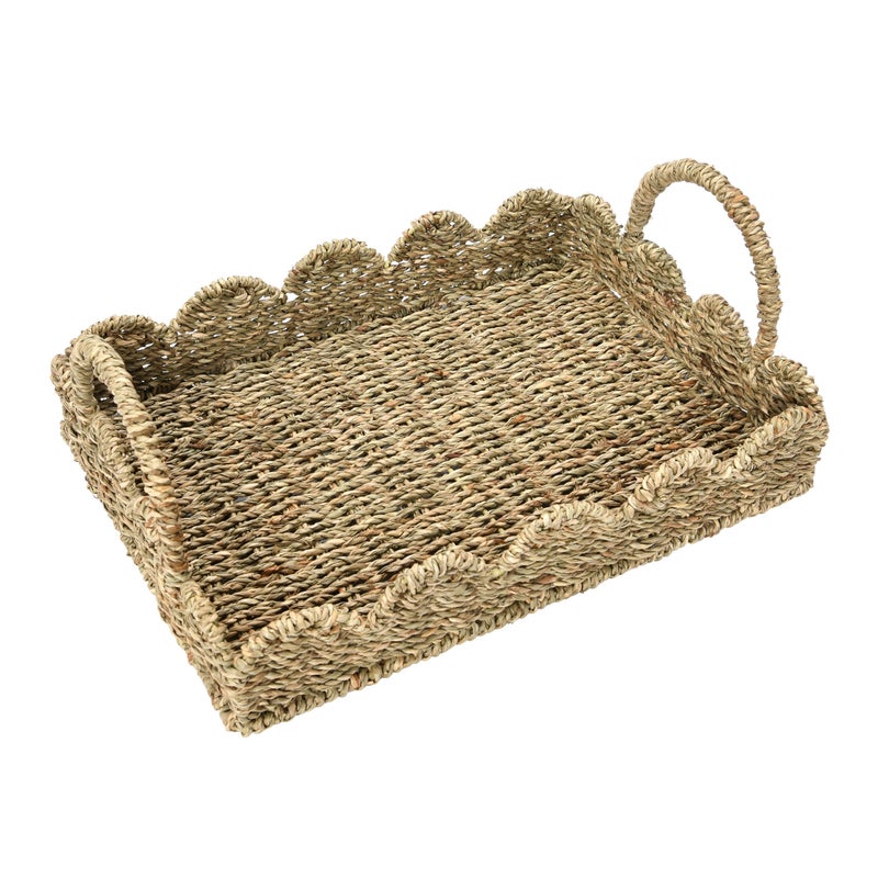 Household Essentials Seagrass Tray with Scalloped Edge, Natural - Image 5