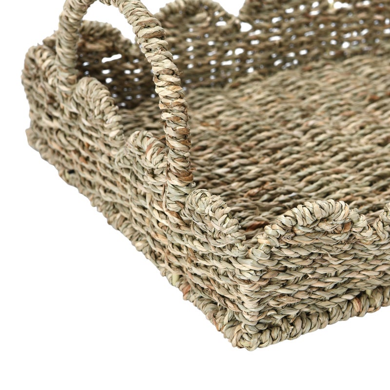 Household Essentials Seagrass Tray with Scalloped Edge, Natural - Image 4