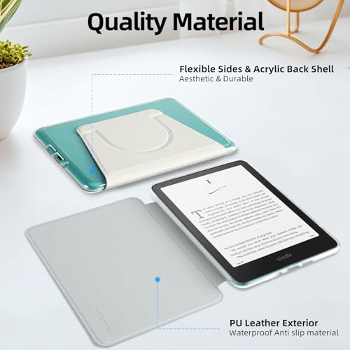 HOICHOE 360° Rotating Case for All-New 7" Kindle Paperwhite 12th Gen 2024 & Kindle Colorsoft SE, PU Leather Magnetic Detachable Stand Cover, Clear Hard Back Shell, Auto Sleep/Wake, Creamy White - Image 3