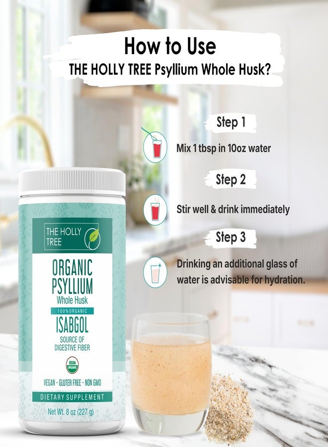 THE HOLLY TREE مسحوق قشور السيليوم العضوي من ذا هولي تري، 8 أونصات - مسحوق الإسبغول، منتج هندي - ألياف قشور السيليوم الكاملة لصحة الجهاز الهضمي وانتظام حركة الأمعاء - خالٍ من الغلوتين، عضوي معتمد من وزارة الزراعة الأمريكية، كوشير - Image 5