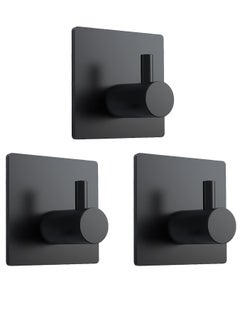 EZGOZ Stainless Steel Wall Hooks Waterproof Heavy Duty Adhesive Wall Hangers for Towel and Kitchen Bathroom Key Organization - 3Packs Black  - Image 1