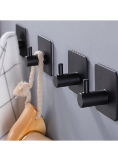 EZGOZ Stainless Steel Wall Hooks Waterproof Heavy Duty Adhesive Wall Hangers for Towel and Kitchen Bathroom Key Organization - 3Packs Black  - Image 2