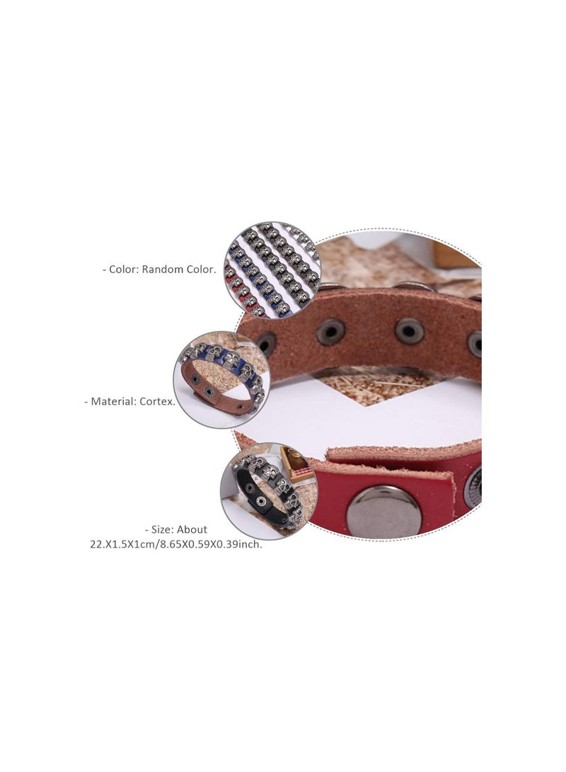 GGOOT Halloween Skull Bracelet Leather Punk Gothic Charm Wristband Bangle Costume Supply for Cosplay Dress Up - Image 3