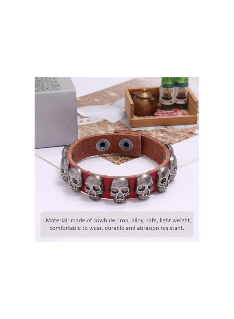 GGOOT Halloween Skull Bracelet Leather Punk Gothic Charm Wristband Bangle Costume Supply for Cosplay Dress Up - Image 4