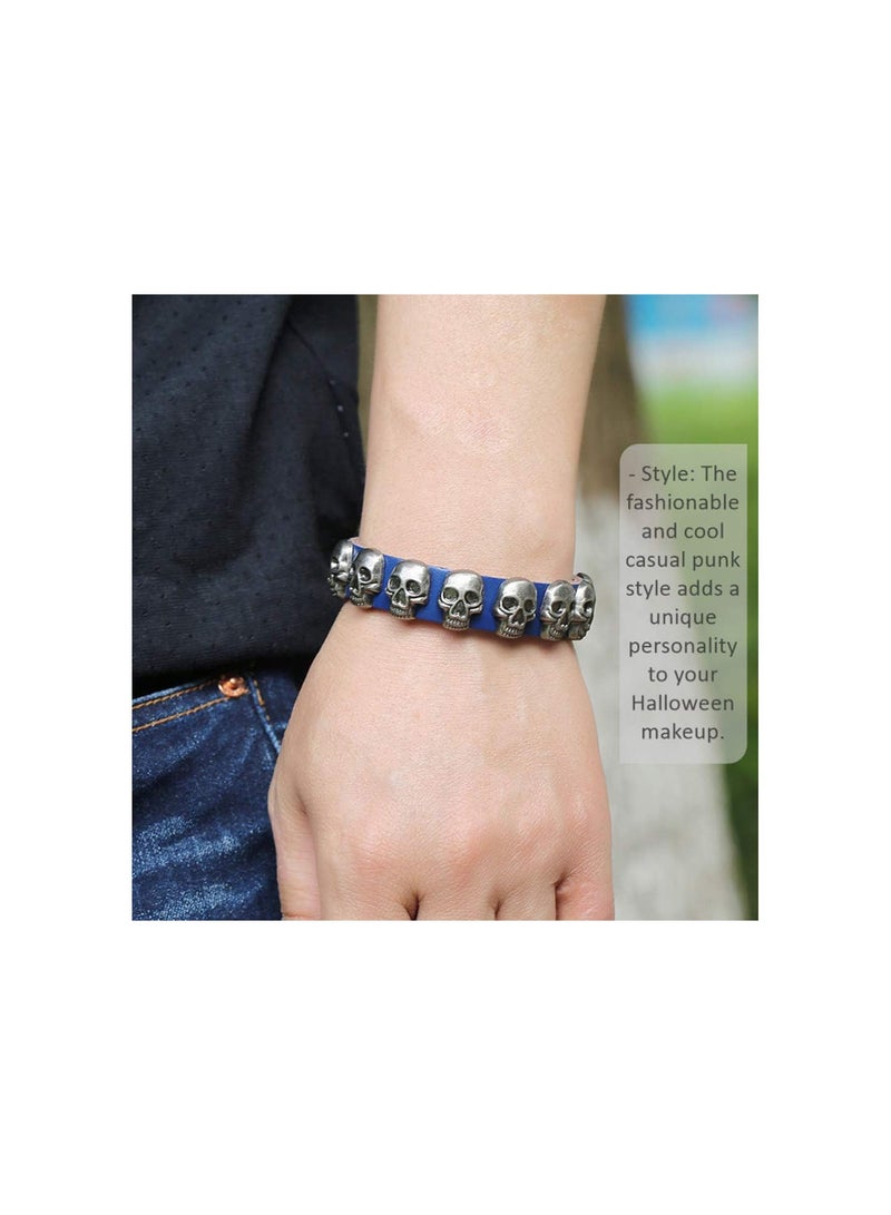 GGOOT Halloween Skull Bracelet Leather Punk Gothic Charm Wristband Bangle Costume Supply for Cosplay Dress Up - Image 2