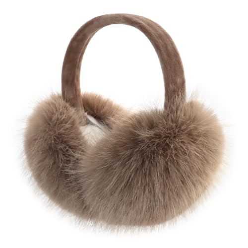 POMIJIAN Winter Women Earmuffs Furry Faux Fur Ear Muffs Fluffy Comfy Ear Warmer Girls Foldable Velvet Plush Ear Covers (A-brown) - Image 1