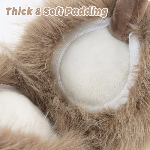 POMIJIAN Winter Women Earmuffs Furry Faux Fur Ear Muffs Fluffy Comfy Ear Warmer Girls Foldable Velvet Plush Ear Covers (A-brown) - Image 2