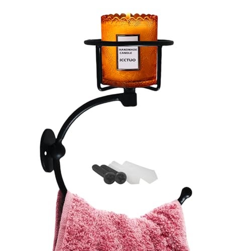 ICCTUO Hand Towel Holder Matt Black Hand Towel Ring for Bathroom Wall Mounted Heavy Duty Towel Hook with Candle Holder for Bathroom Wall Decoration - Image 1
