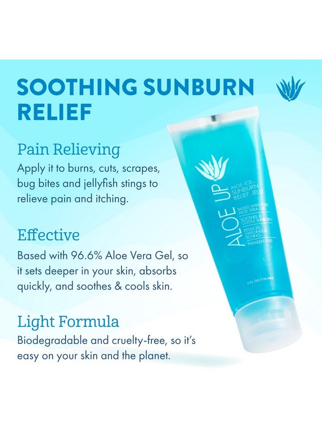 Aloe Up - Aloe Ice Sunburn Relief Jelly With 96.6% Pure Aloe Vera Gel Face And Body Organic After Sun Gel For Adults & Kids Allnatural Skin Lotion Reef Safe Alcohol And Fragrancefree 4 Oz - Image 1