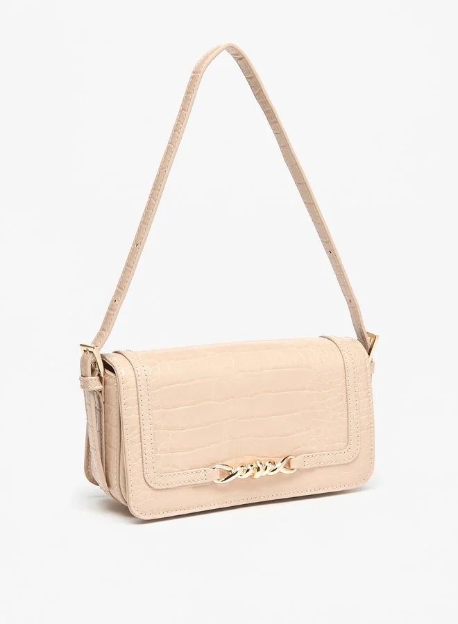 Flora Bella By Shoexpress Women Textured Shoulder Bag with Button Closure