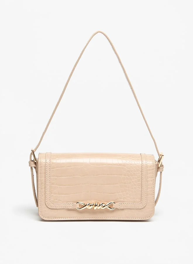 Flora Bella By Shoexpress Women Textured Shoulder Bag with Button Closure