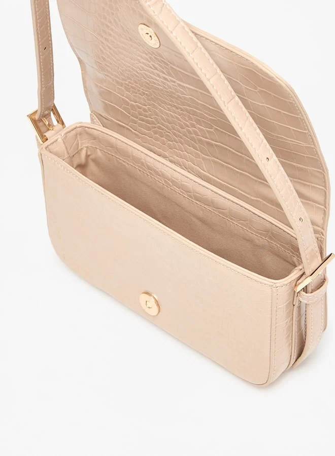 Flora Bella By Shoexpress Women Textured Shoulder Bag with Button Closure