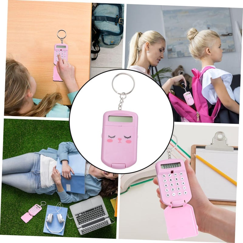 2pcs Portable Mini Calculator Set for Students Cute Cartoon Electronic Pocket Calculators in Pink for School and Office Use - Image 3