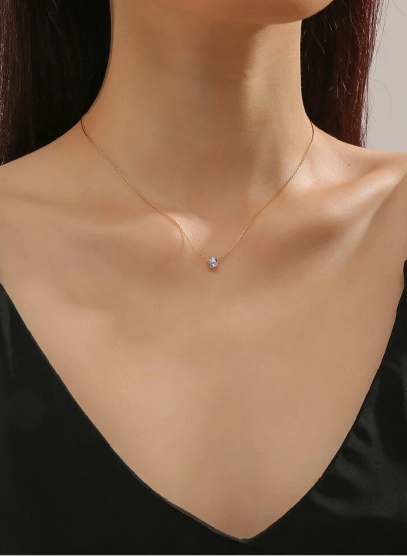 إيكوال سلسال نسائي أنيق من الاستانلس ستيل مطلي باللون الذهبي بفص زركون صغير جداً - Image 1