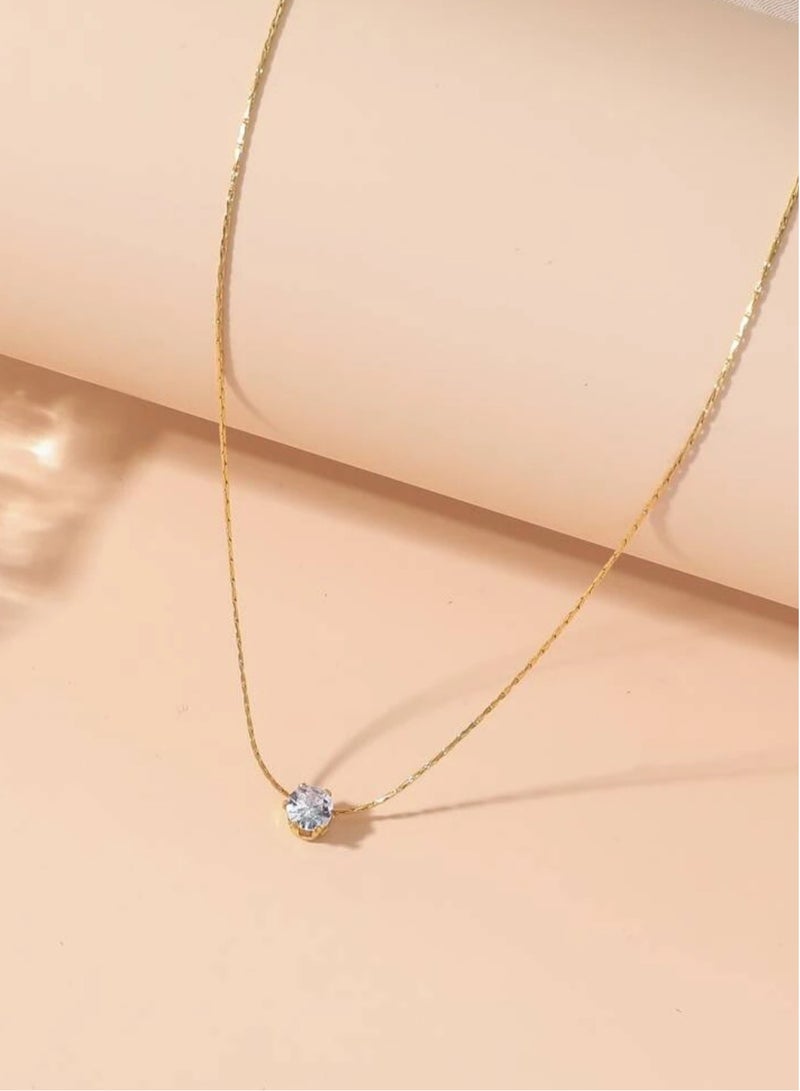 إيكوال سلسال نسائي أنيق من الاستانلس ستيل مطلي باللون الذهبي بفص زركون صغير جداً - Image 2