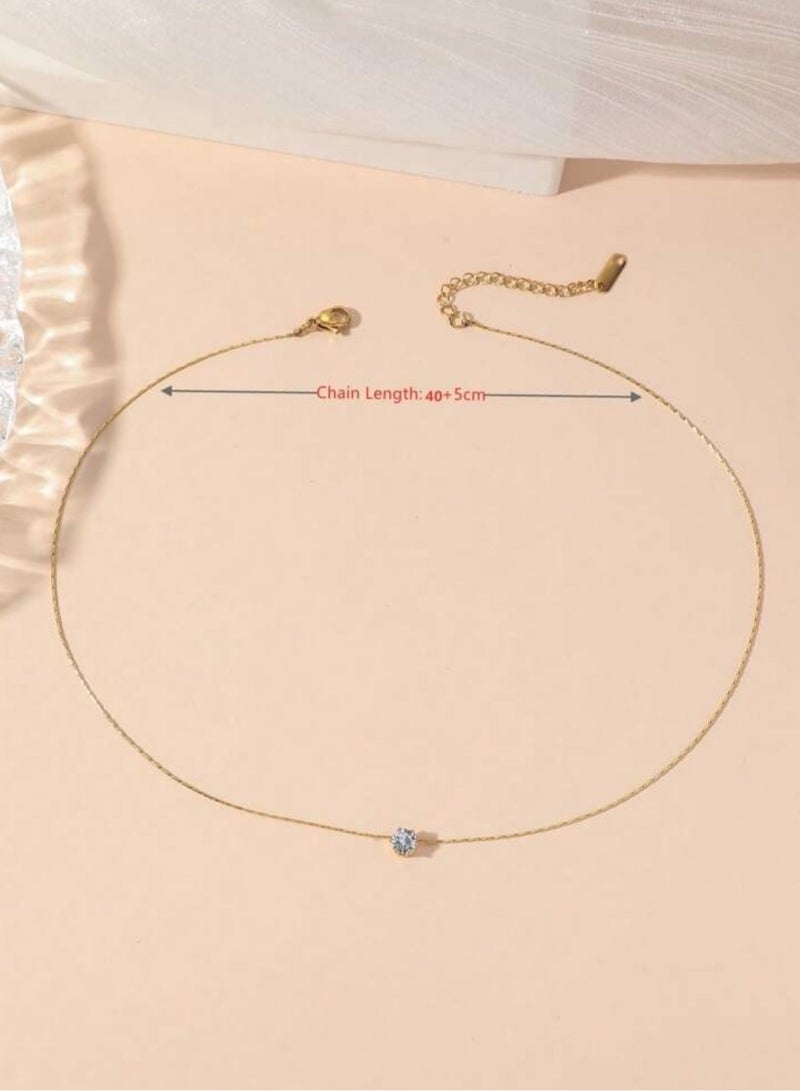 إيكوال سلسال نسائي أنيق من الاستانلس ستيل مطلي باللون الذهبي بفص زركون صغير جداً - Image 3