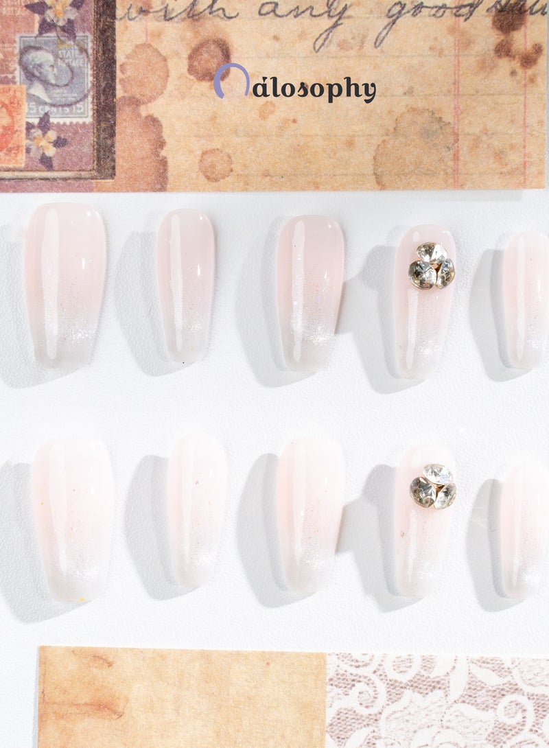 Nailosophy 10 Pcs Handmade Gel Press On Nails Long Coffin Pink Nude Glitter Shimmer Rhinestone Reusable False Nails Nail Kit for Women Wedding Party Special Occasions Gift Eid - Image 4