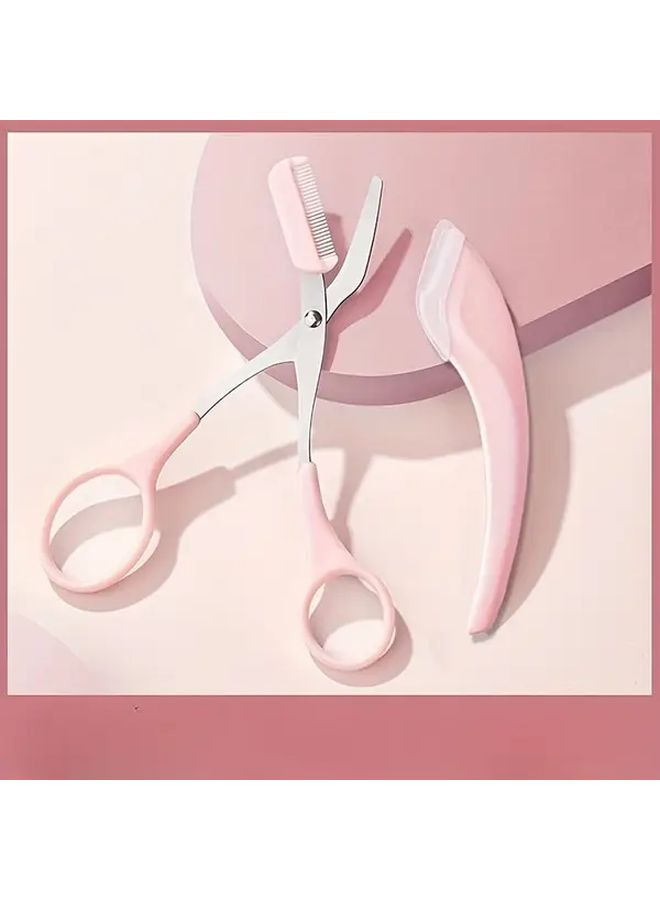 Pink Curved Eyebrow Trimmer Scissors 3pcs Set Stainless Steel Ergonomic Design for Easy Brow Grooming Travel Beginners Portable Ambidextrous - Image 2