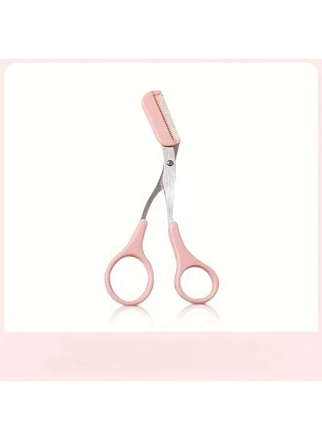 Pink Curved Eyebrow Trimmer Scissors 3pcs Set Stainless Steel Ergonomic Design for Easy Brow Grooming Travel Beginners Portable Ambidextrous - Image 5