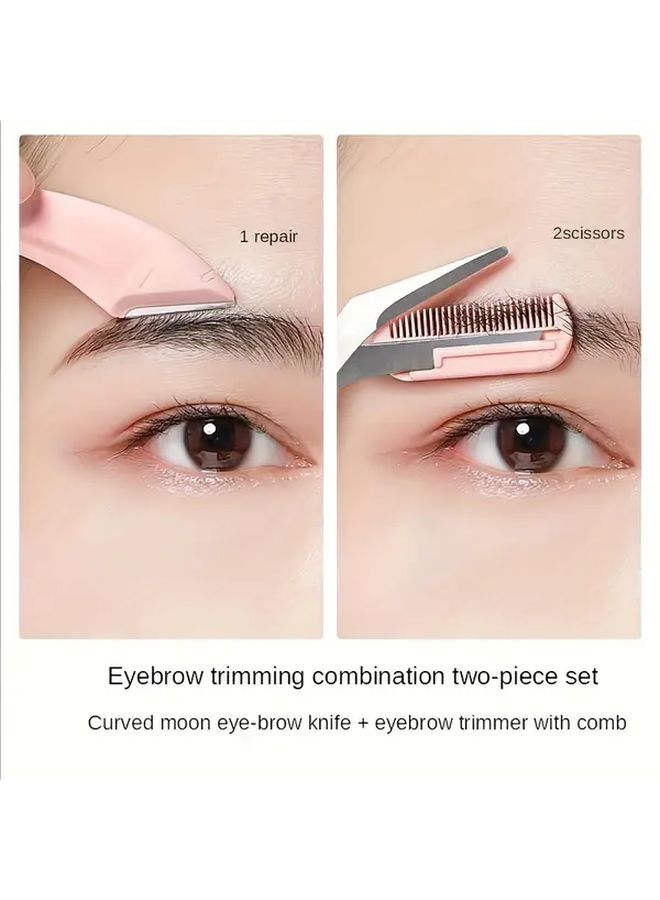 Pink Curved Eyebrow Trimmer Scissors 3pcs Set Stainless Steel Ergonomic Design for Easy Brow Grooming Travel Beginners Portable Ambidextrous - Image 4