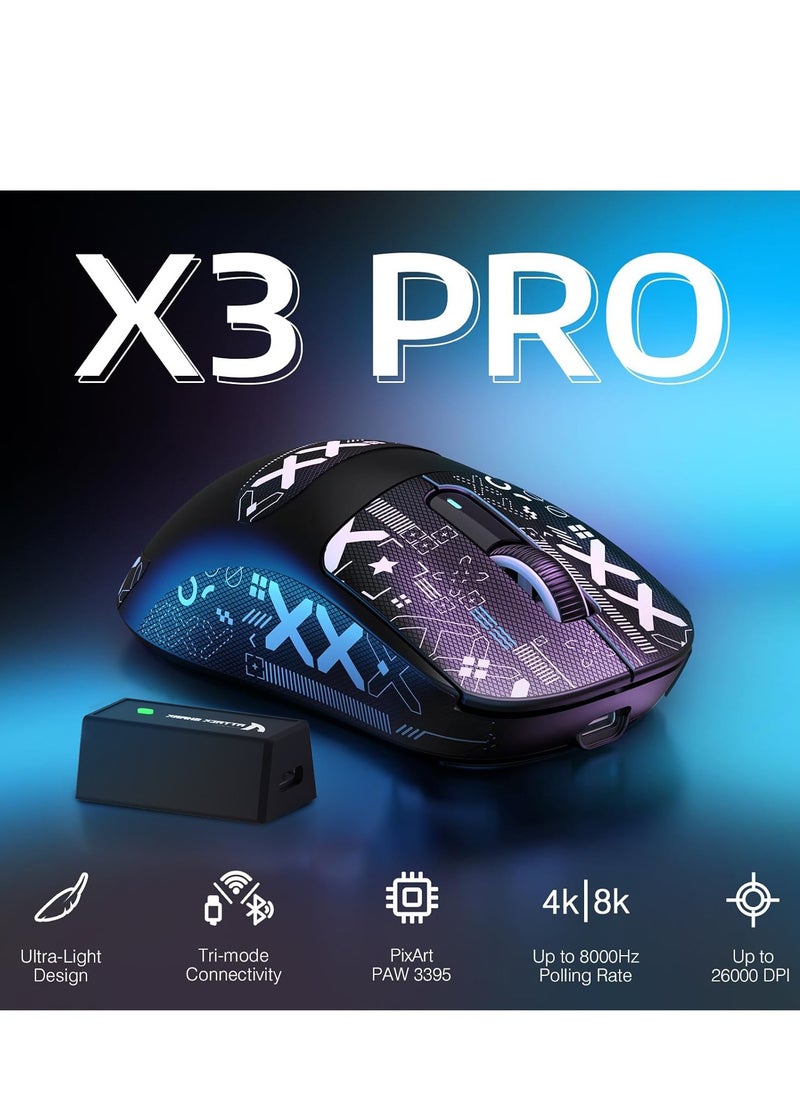 Attack Shark X3 Pro 4K/8K Hz Mouse, 59g Superlight BT/2.4G Wireless/Wired Gaming Mouse, PixArt PAW3395 Gaming Sensor, 26000 DPI, Griptape, Programmable Buttons for Win11/Xbox/PS/Mac(Black)  - Image 2