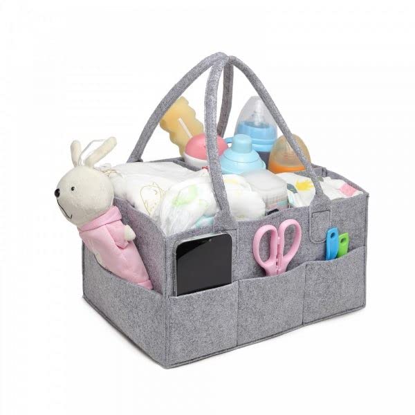 Emgthe Baby Nappy Caddy - Nursery Storage Bin and Car Organizer for Diapers and Baby Wipes - Grey - Image 1