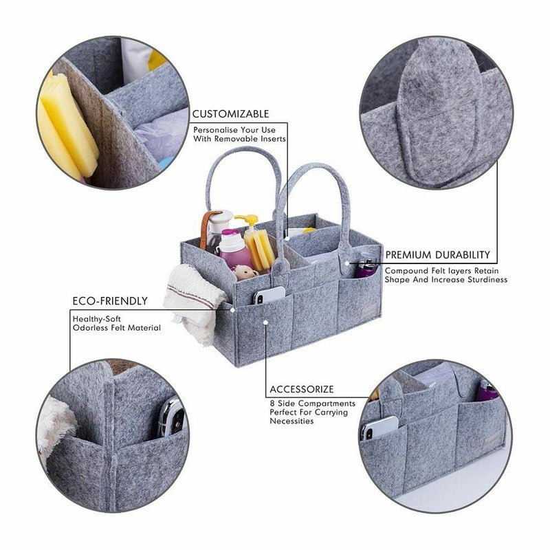 Emgthe Baby Nappy Caddy - Nursery Storage Bin and Car Organizer for Diapers and Baby Wipes - Grey - Image 2