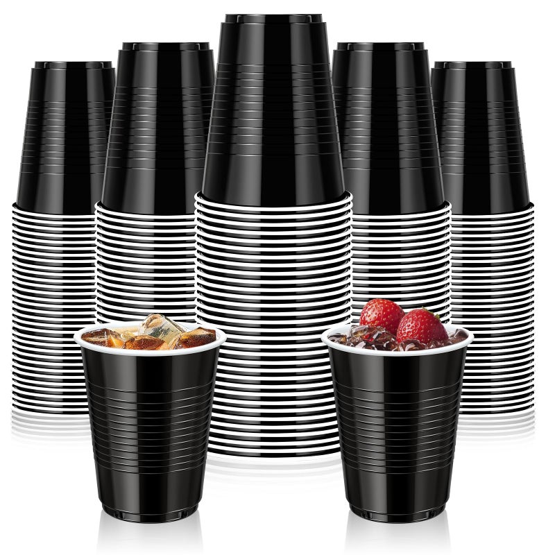 Dualshine 100 Pack Black Plastic Cups 18 oz  Disposable Heavy Duty Drinking Cups for Party  Graduation Shot Cup for Wedding Birthday Beer Taste Serving Snack Sample Tastings Barbecues Picnic - Image 1