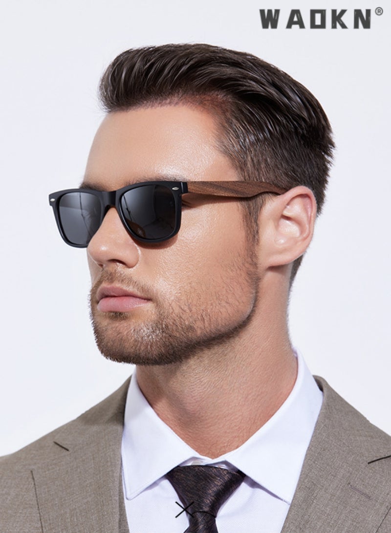 WAOKN Sunglasses for Men Women Polarized with Handmade Natural Wood Frames，Polarized sunglasses HD Polarized Lens 100% UV400 Protection Stylish Design for Men/Women, Wooden Legs, Polarized Lenses - Image 2