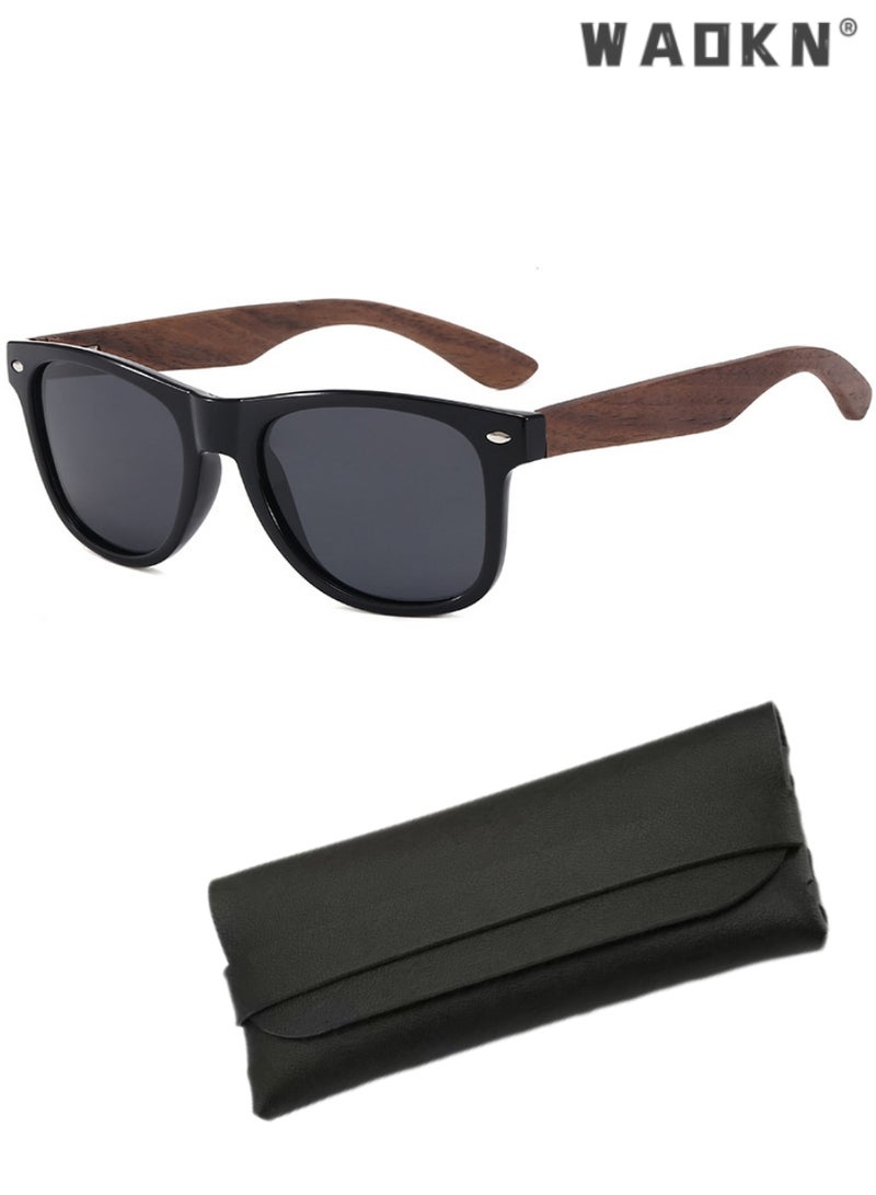 WAOKN Sunglasses for Men Women Polarized with Handmade Natural Wood Frames，Polarized sunglasses HD Polarized Lens 100% UV400 Protection Stylish Design for Men/Women, Wooden Legs, Polarized Lenses - Image 1