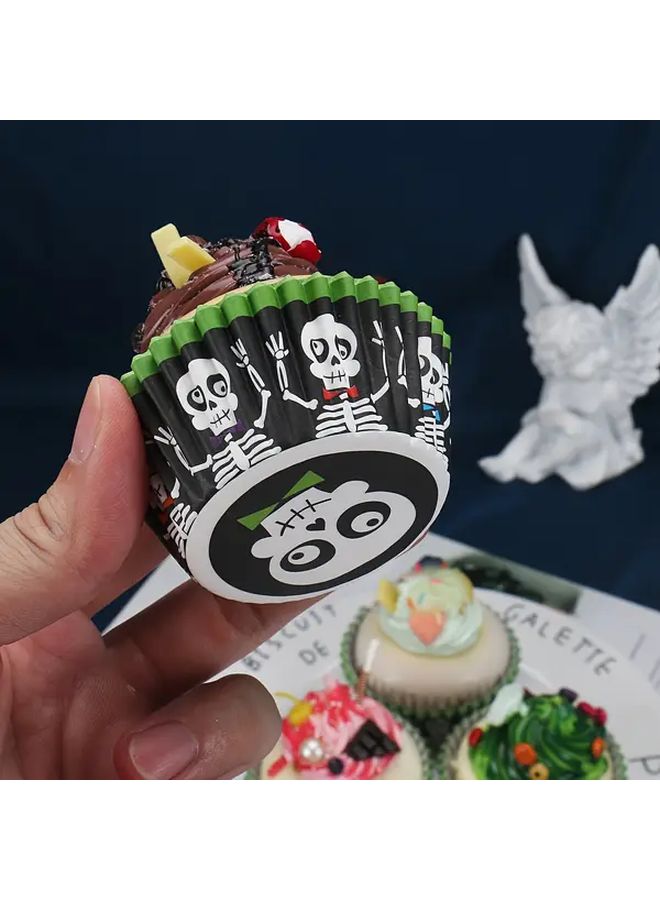 Polychrome Skeleton Pattern Halloween Dessert Paper Cups Set Of 100 Oil Proof Cake Trays - Image 5