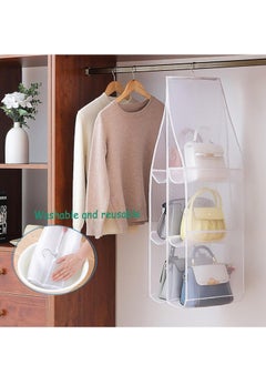 Generic 1pc Hanging Closet Organizer Purse Organizer Nylon Mesh Yarn Handbag Organizer Storage for Closet 8 Pockets Bag Organizers and Storage Space Saving Washable Durable(White)  - Image 1