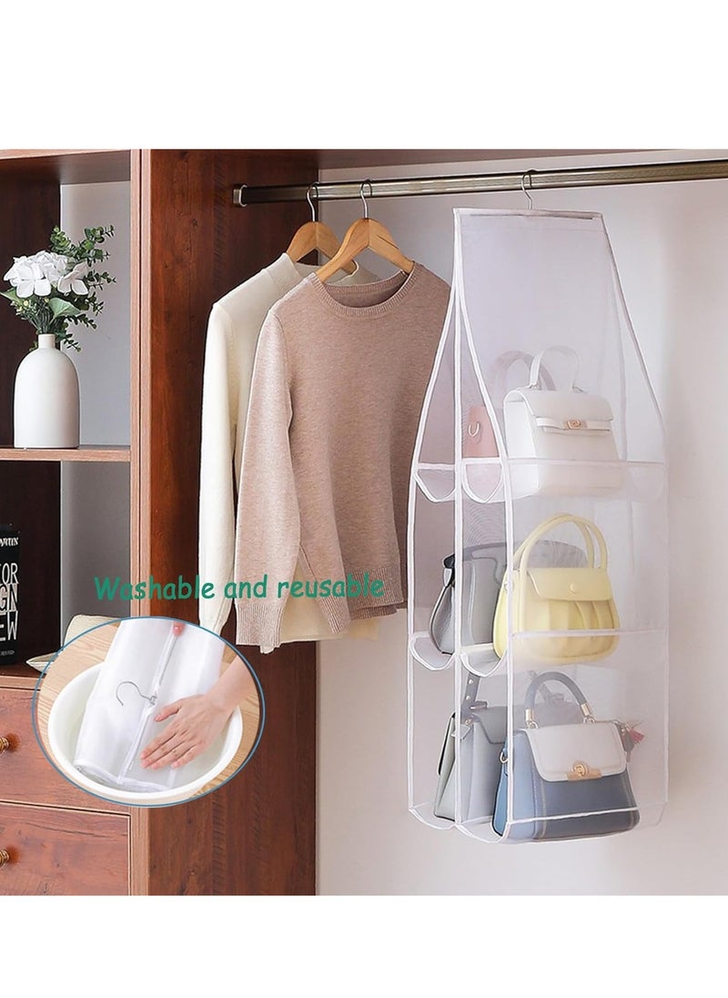 Generic 1pc Hanging Closet Organizer Purse Organizer Nylon Mesh Yarn Handbag Organizer Storage for Closet 8 Pockets Bag Organizers and Storage Space Saving Washable Durable(White)  - Image 1